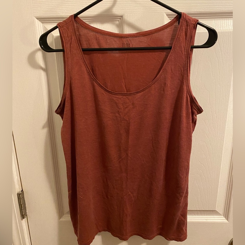 Eileen Fisher. Deep terra cotta flowy tank top.